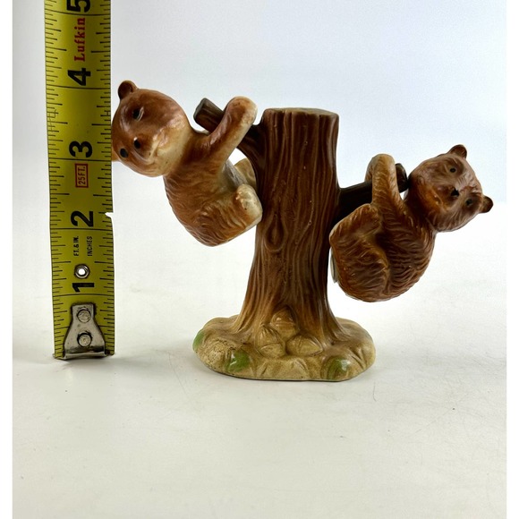 Vintage Kitschy Bear Cubs Salt And Pepper Shakers Cute Hanging On A Tree Design - Picture 10 of 12